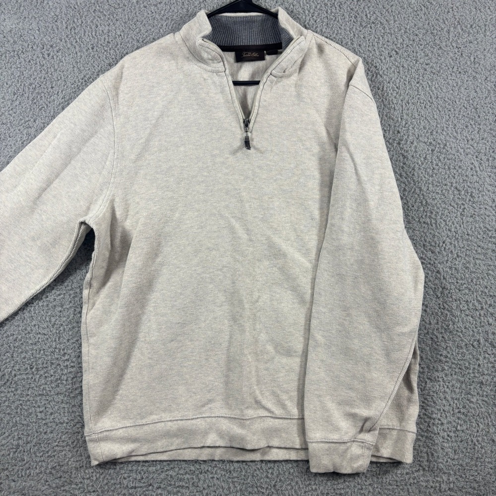 Tasso Elba Quarter Zip Sweater Mens XXL Oatmeal Heather Ribbed Cotton Pullover - Picture 2 of 8